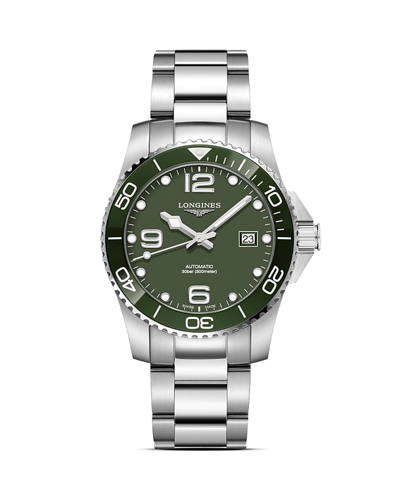 Longines L37814066 Hydroconquest Stainless-steel Automatic Watch In Green/silver