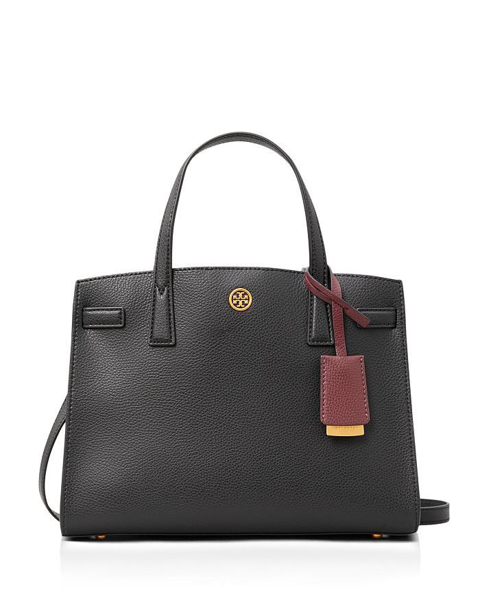 Tory Burch Walker Small Leather Satchel In Black/gold