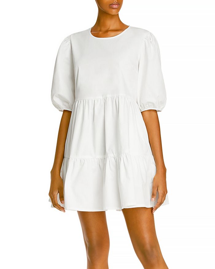 Aqua Ruffled Puff Sleeve Poplin Mini Dress - 100% Exclusive In White