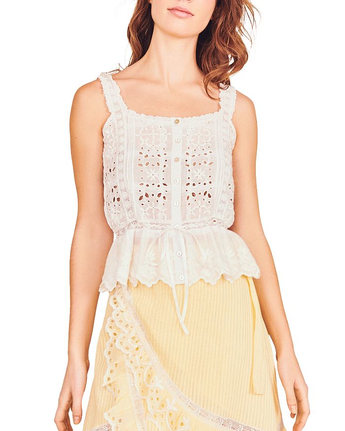 Loveshackfancy Luanne Crochet-trimmed Embroidered Cotton-voile Top In White
