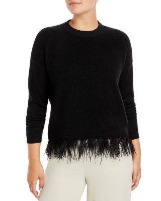 SAINT LAURENT 100% cashmere black ostrich feather trim mini sweater dress  XS