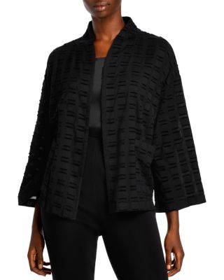 Kimono EILEEN FISHER 1X Rye Lavabile Elasticizzato - Giacca Collo Alto In Crepe, Marrone, Taglia Plus