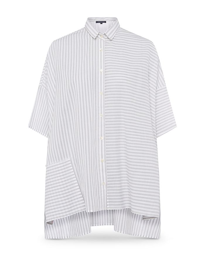 French Connection Aashi Striped Oversized Cotton Shirt In Linen White