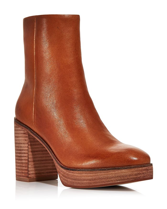 Aqua Women's Nessa High Block Heel Platform Booties - 100% Exclusive In Cognac Leather