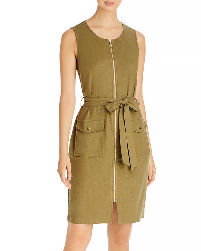 T Tahari Belted Zip Front Dress In Lakeside Green