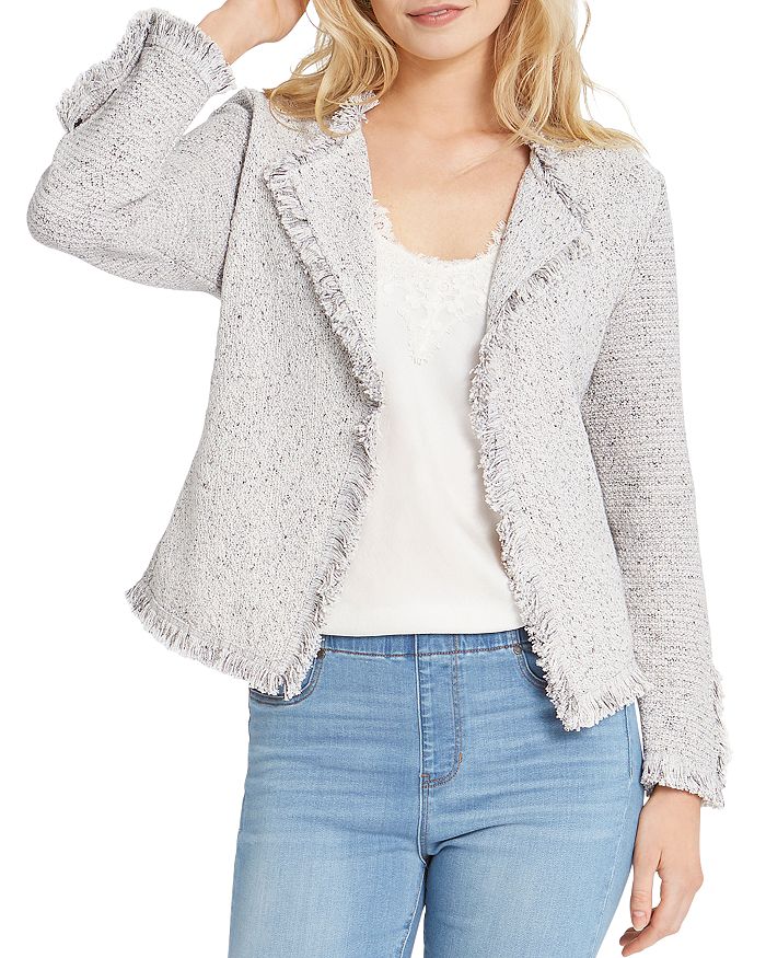 Nic And Zoe Fringe Mix Knit Jacket In Sugar Cookie