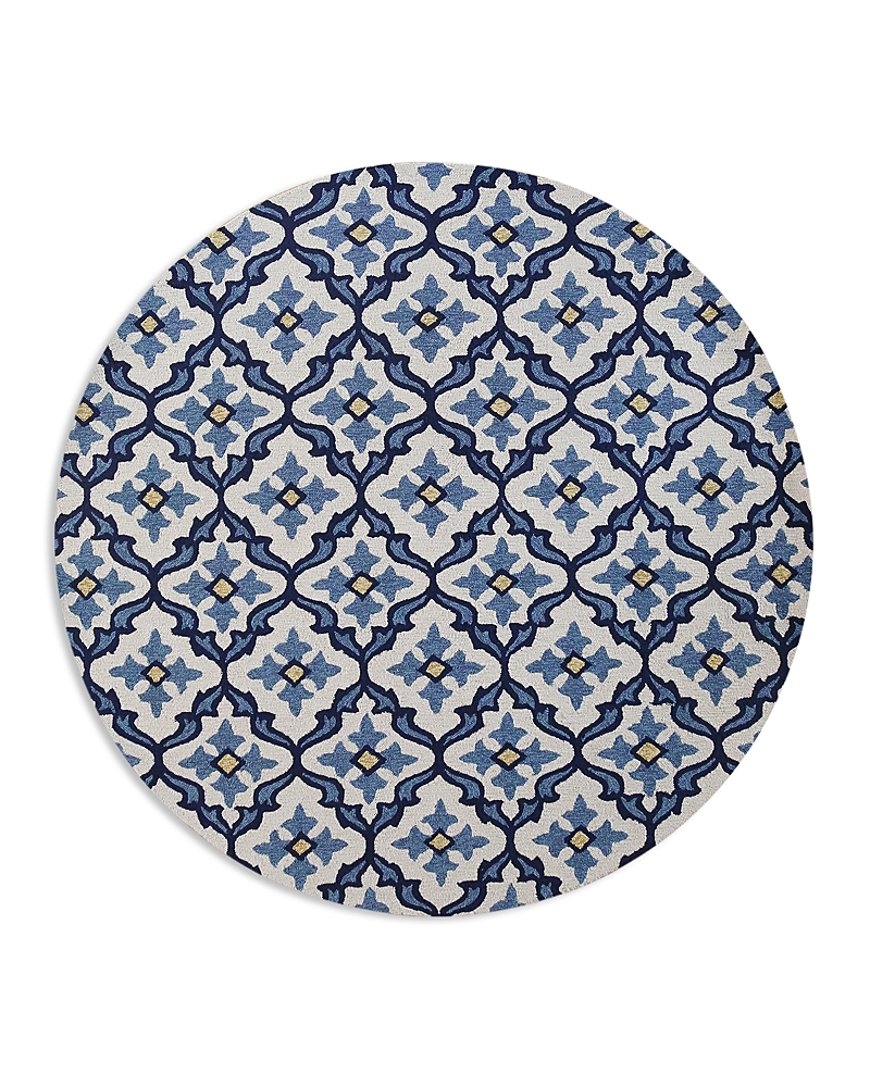 Kas Harbor Mosaic 7'6" Indoor/outdoor Round Area Rug In Ivory/blue