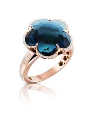 18K Rose Gold Bon Ton London Blue Topaz & Diamond Ring