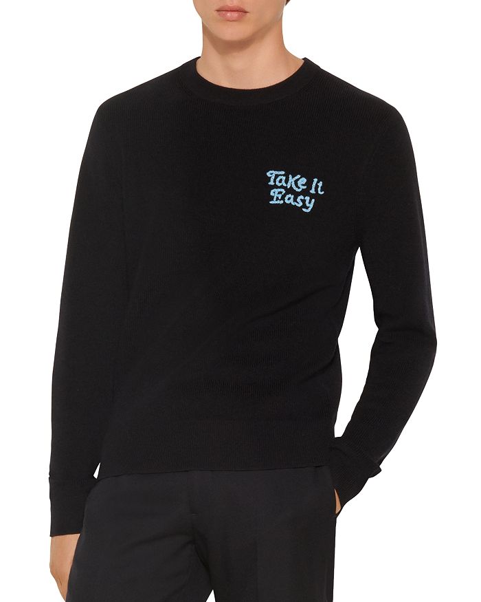 SANDRO EASY WOOL EMBROIDERED SWEATER,SHPTR00206