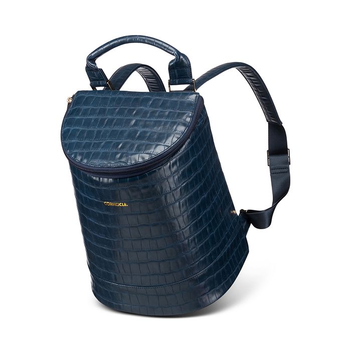 Corkcicle Navy Croc Embossed Carry Sling Bag