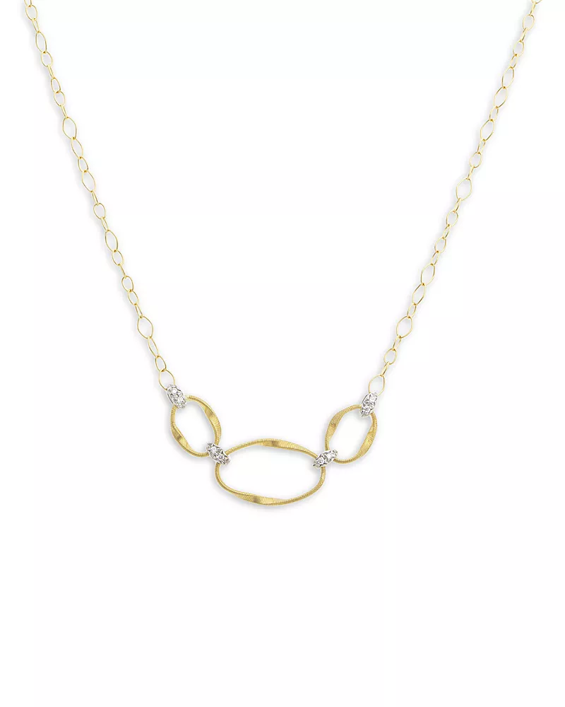 Marco Bicego 18K Yellow Gold Onde Diamond Three Station Necklace, 16.5