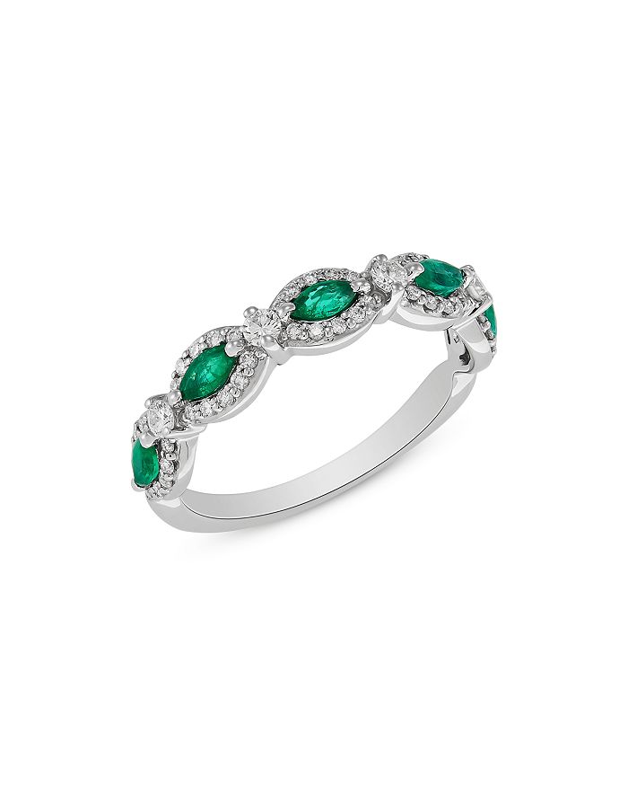 Bloomingdale's Emerald And Diamond Ring In 14k White Gold - 100% Exclusive In White Gold/green