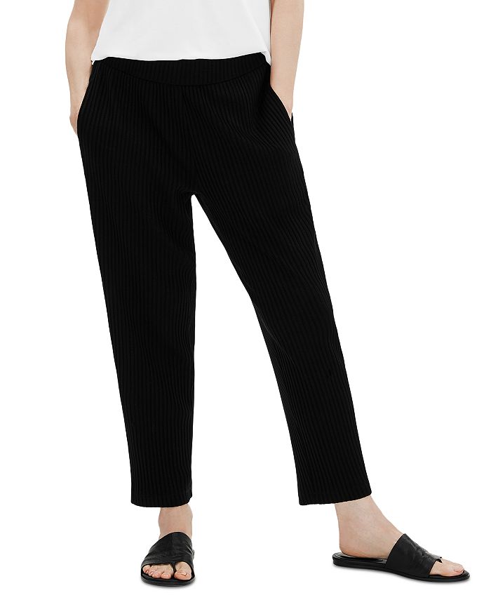 Eileen Fisher Shirred Waist Ankle Pants In Black
