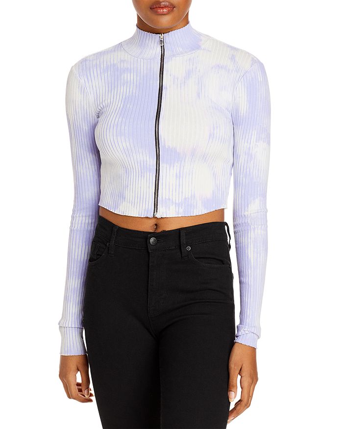 Cotton Citizen Ibiza Zip-front Cropped Top In Lilac Splatter