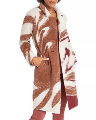 NIC+ZOE • Cream Brown Abstract shops Waves Long Line Coat Sz S