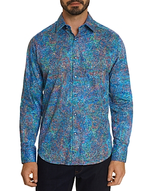 Robert Graham Gustave Cotton Stretch Embroidered Gingham Paisley Print Classic Fit Button Down Shirt