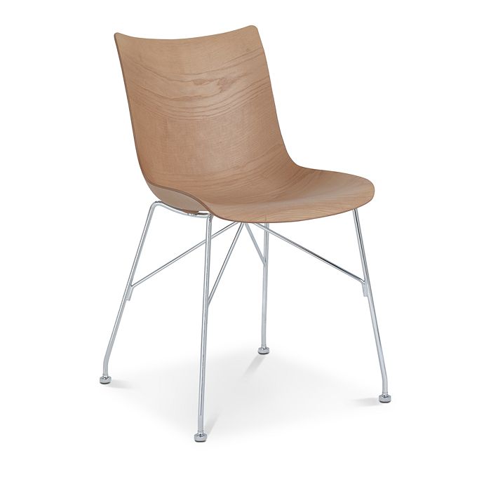 Shop Kartell P Slatted Ash Dining Chair In Light Wood/chrome Legs