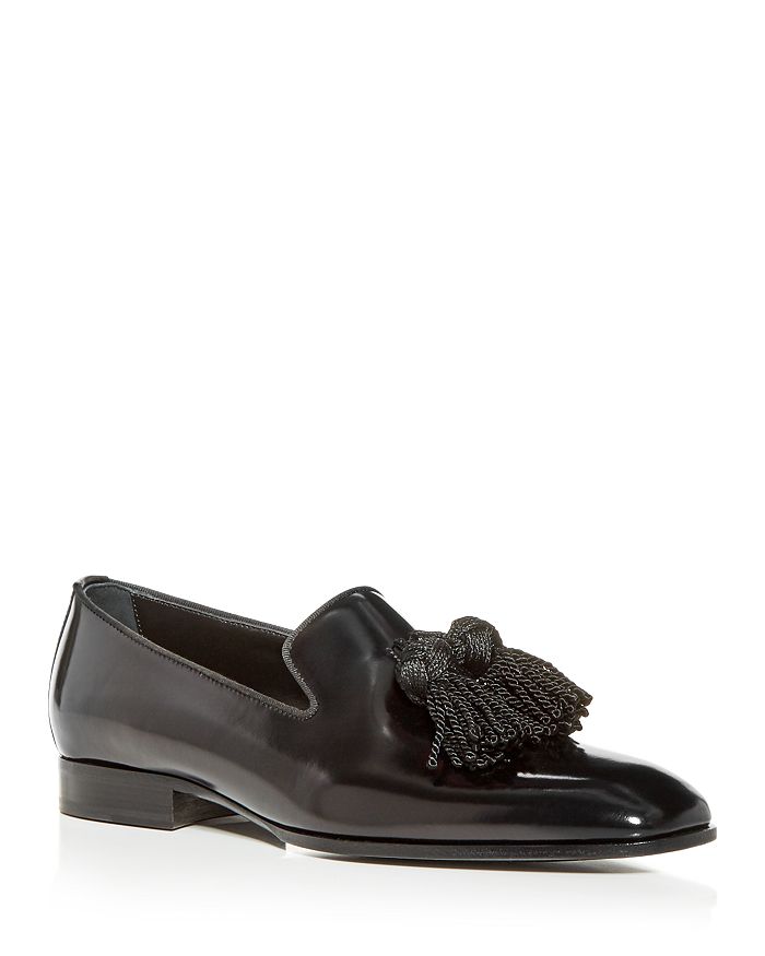 Jimmy Choo Tassels Polished Leather Loafers, Black In Black