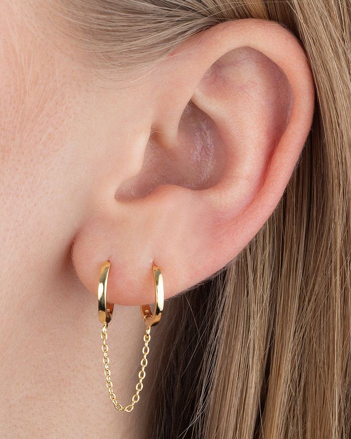 Shop Adinas Jewels Adina's Jewels Chain Linked Double Huggie Hoop Earrings In Gold