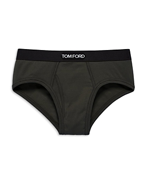 Tom Ford Cotton Blend Briefs In Military Green