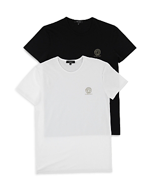 Shop Versace Men's Cotton Blend Logo Graphic Tees, Pack Of 2 In White / Black