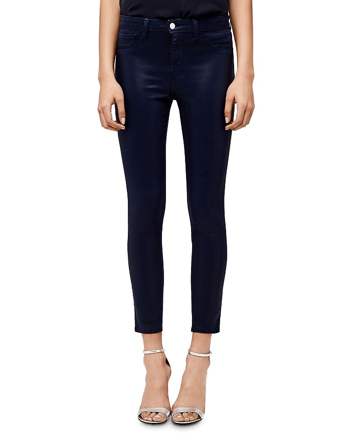 Shop L Agence L'agence Margot High-rise Coated Skinny Jeans In Navy Coated