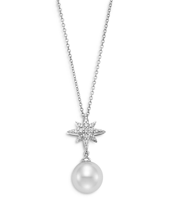 Bloomingdale's Cultured Freshwater Pearl & Diamond Stella Pendant Necklace In 18k White Gold, 16-18 - 100% Exclusiv