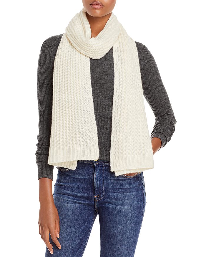 C By Bloomingdale's Solid Ribbed Cashmere Scarf - 100% Exclusive In Ivory