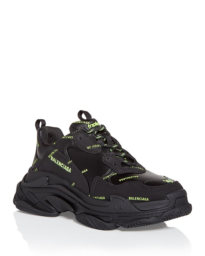 Balenciaga Black Logo Triple S Sneakers In Noir/yellow