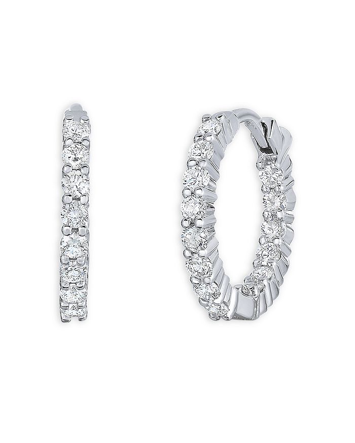 Shop Roberto Coin 18k White Gold Perfect Diamond Inside Out Extra Small Hoop Earrings