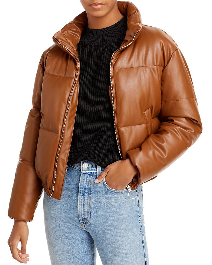 Aqua Faux Leather Puffer Jacket - 100% Exclusive In Peanut