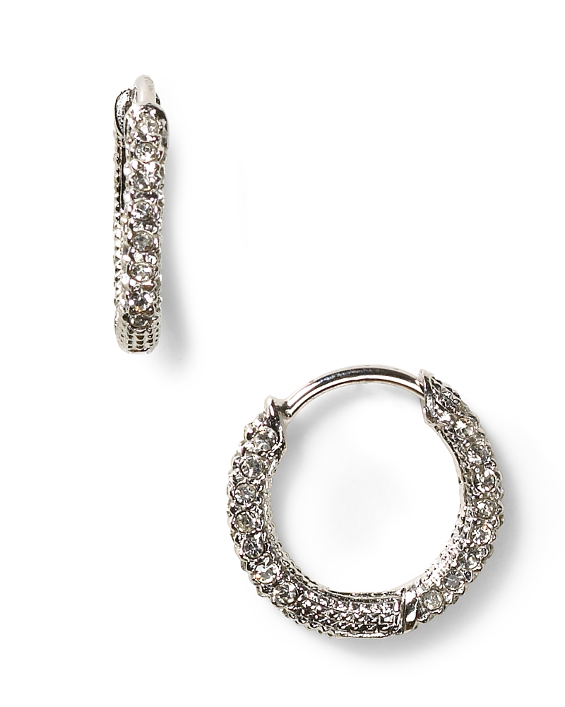 Shop Nadri Pave Huggie Hoop Earrings In Rhodium