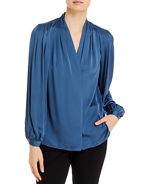 Kobi Halperin Taya Pleated Stretch-silk Blouse In Steel