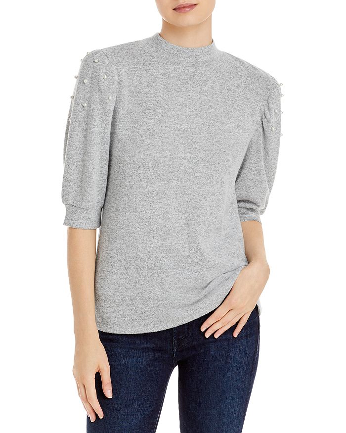 Alison Andrews Puff Shoulder Sweater In Gray/white
