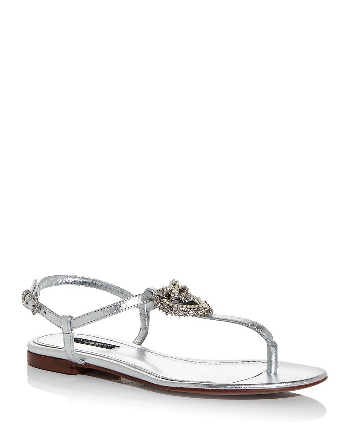 Dolce & Gabbana Women's Embellished Thong Sandals In Silver