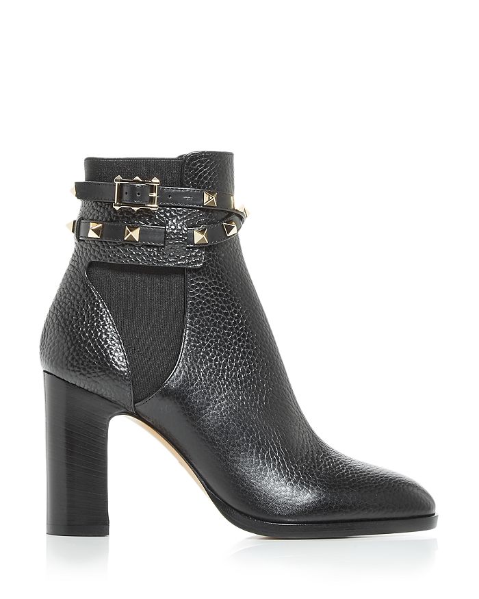 Shop Valentino Women's Rockstud Pebbled Leather Booties In Black