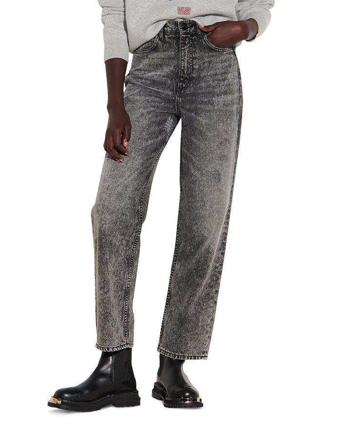 Sandro Lone Acid Washed Straight Leg Jeans in Black | Bloomingdale's