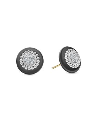 Sterling Silver Diamond & Black Ceramic Stud Earrings