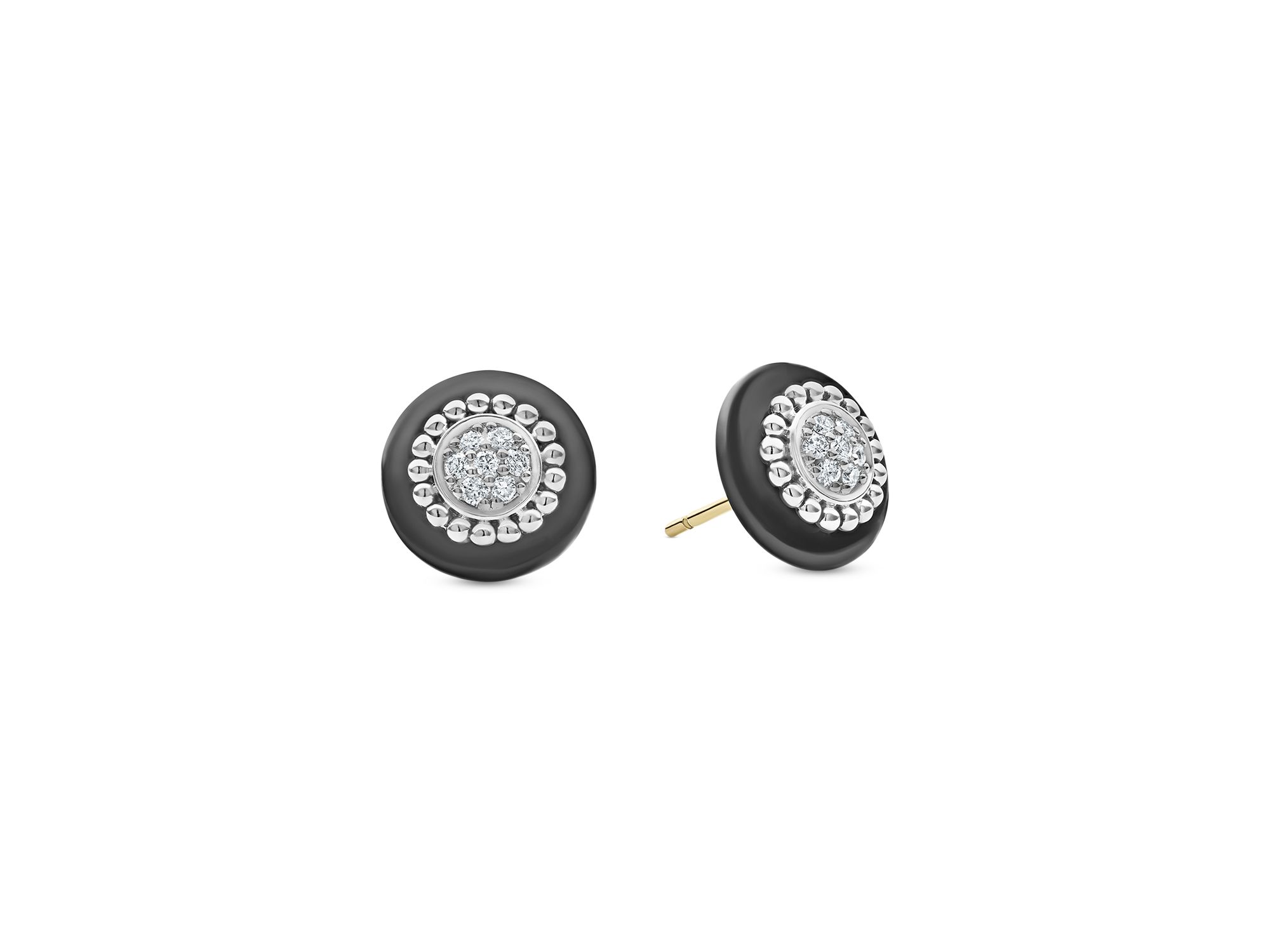 Sterling Silver Diamond & Black Ceramic Stud Earrings - Image 1