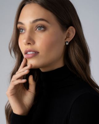 Sterling Silver Diamond & Black Ceramic Stud Earrings