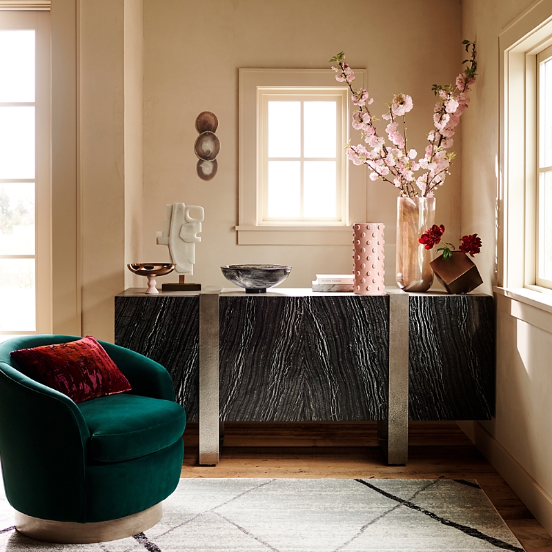 Bernhardt Linea Black Forest Marble Console In Marble/greige