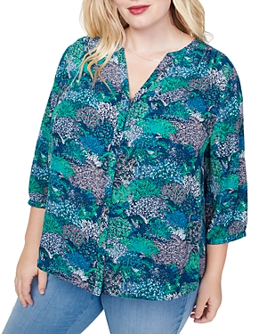 Nydj Plus Pintuck-back Blouse In Vine Hill Forest