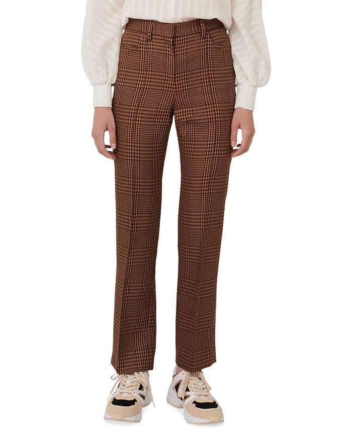 Maje Pedela Straight cut Plaid Pants In Brown ModeSens