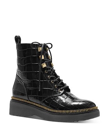 MICHAEL Michael Kors Women's Haskell Zipper Trim Embossed Leather Combat  Boots | Bloomingdale's