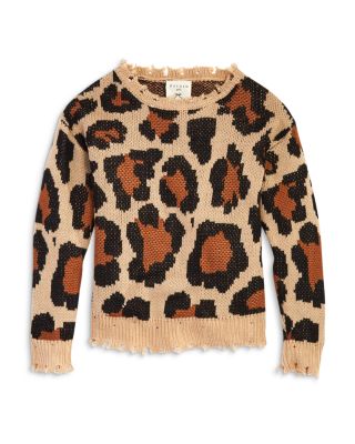 Hayden Los Angeles - Girls' Distressed Leopard Print Crewneck Sweater - Big Kid
