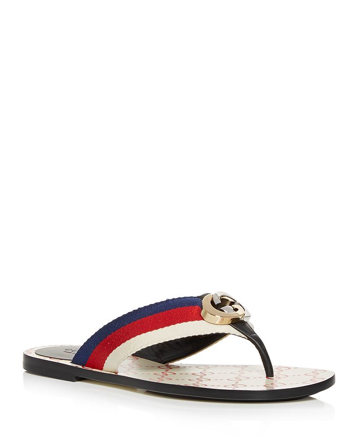 Gucci Women's Kika Thong Sandals In Blue & Red/white