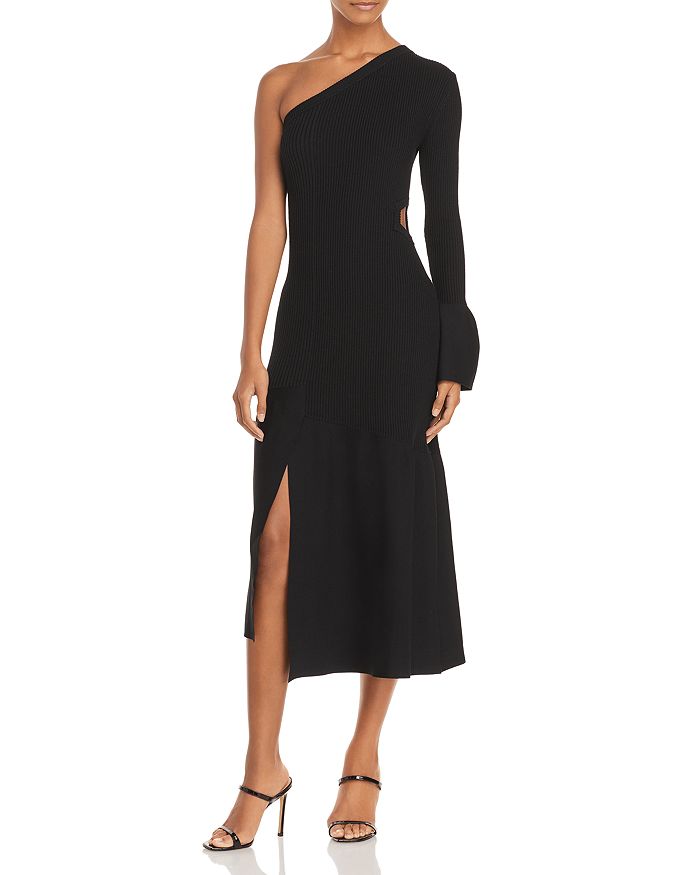 3.1 Phillip Lim One-shoulder Cutout Ribbed Wool-blend Midi Dress In Black
