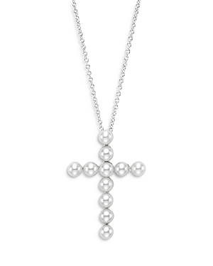 Bloomingdale's Cultured Freshwater Pearl Cross Pendant Necklace In 14k White Gold, 16-18 - 100% Exclusive