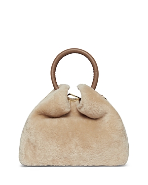 Elleme Baozi Small Shearling & Leather Handbag In Cream