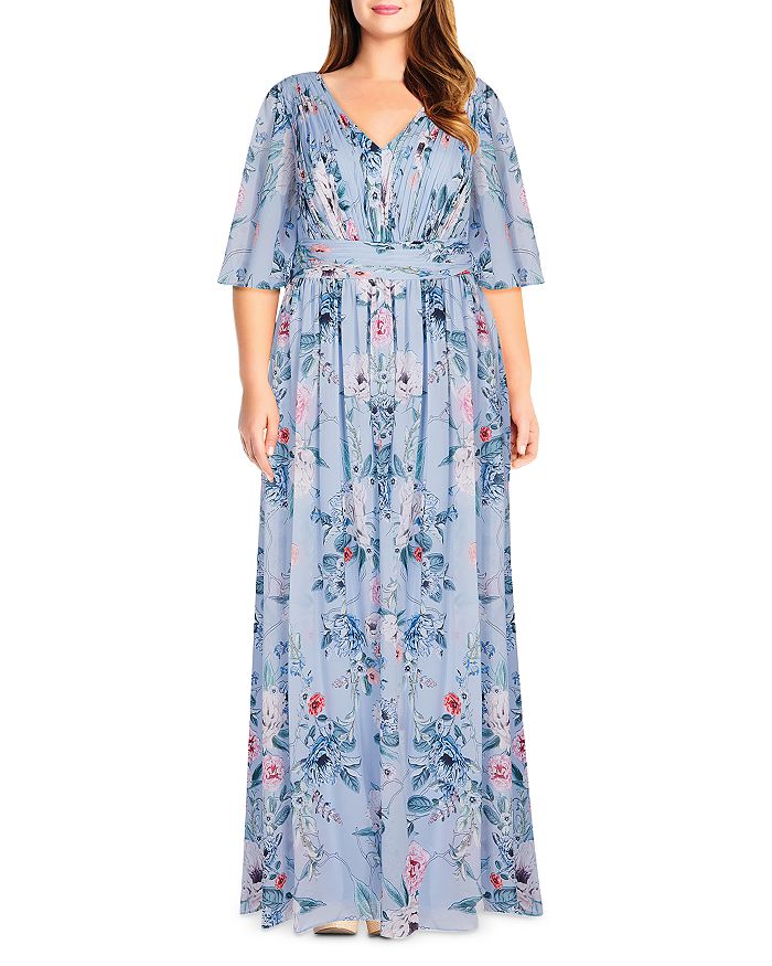 Adrianna Papell Plus Size Floral Print Maxi Dress In Glacier Multi